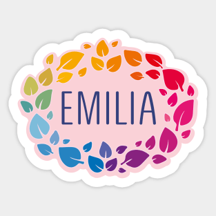 Emilia name with colorful leaves Sticker